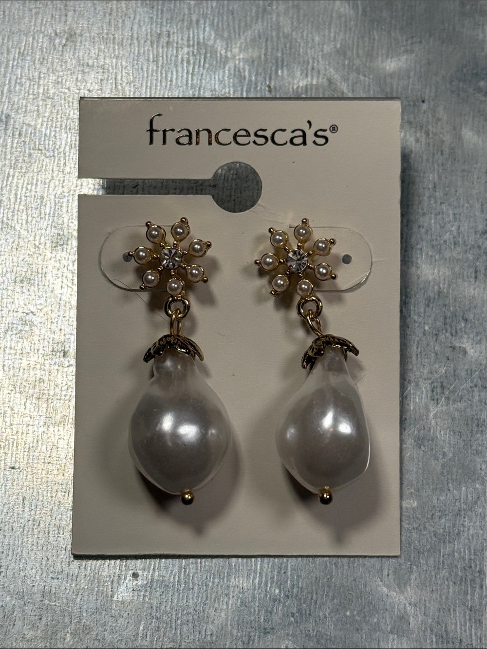 Francesca's Collections Gold Floral Pearl Drop Earrings